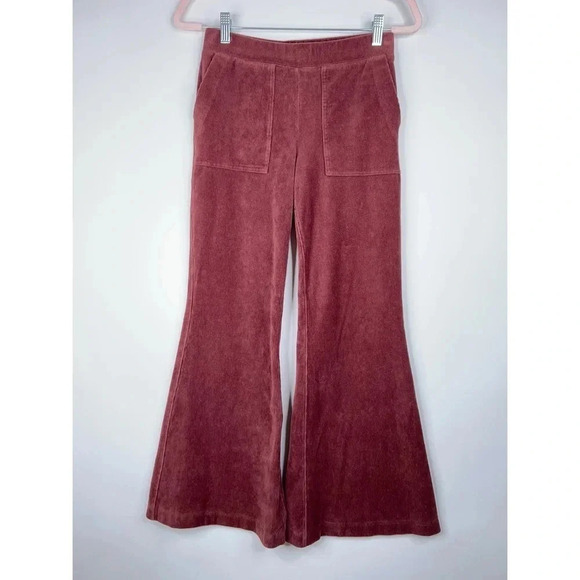 Daily Practice Anthropologie Corduroy Flare Pants Velour Burgundy Brown Size XS - Picture 1 of 11